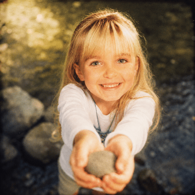 Child collecting stones in nature